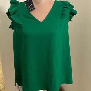 Adrianna Papell Green Ruffle Sleeve Blouse